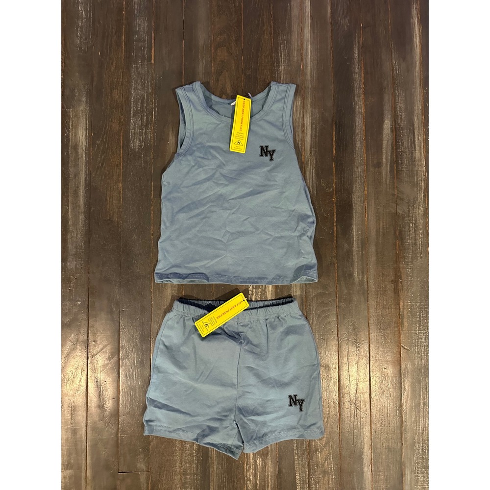 Kids NY Logo Tank Top and Shorts 2-Piece Loungewear Set Blue New with Tags
